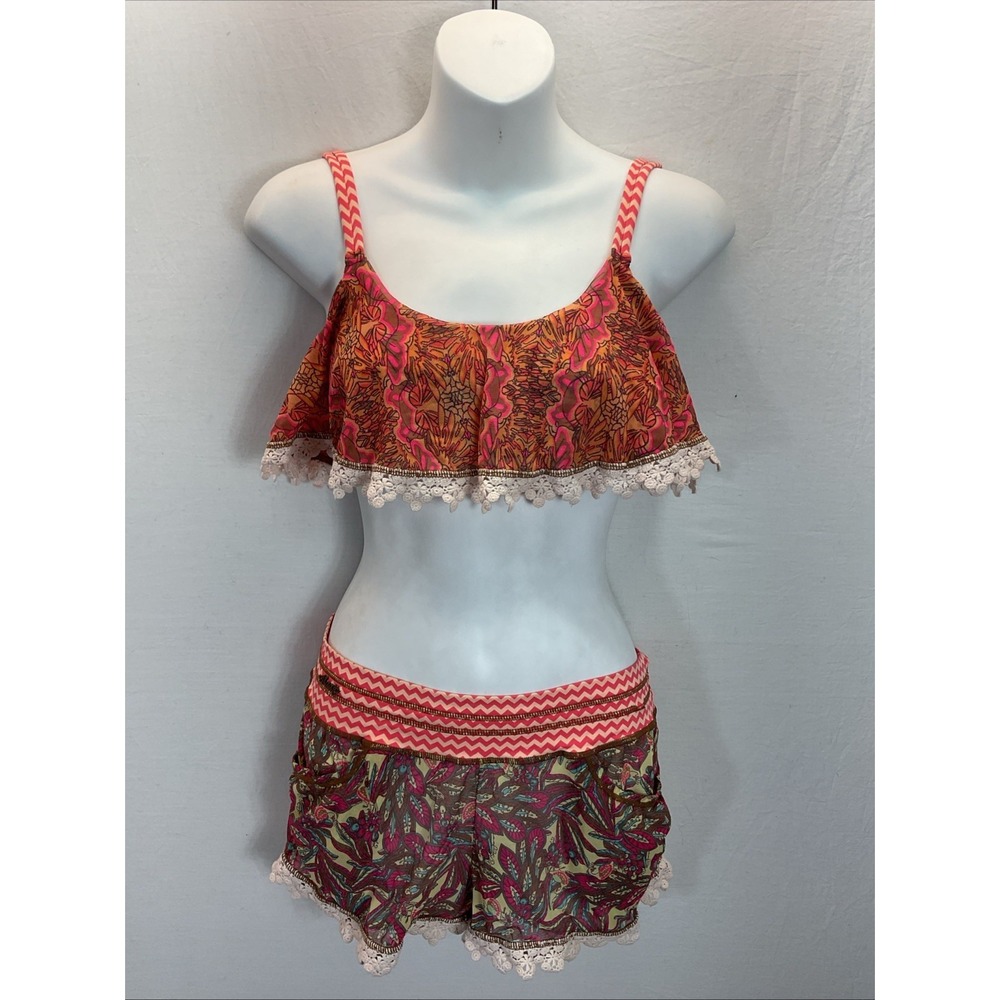 Maaji swimsuit swim flounced bikini top mesh shorts cover set. SM/MD